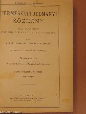 Természettudományi Közlöny 1900. január-december