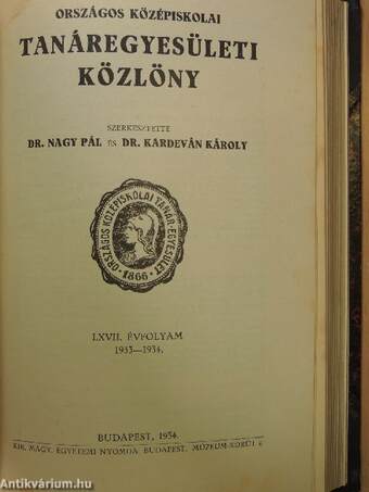 Országos Középiskolai Tanáregyesületi Közlöny 1932-1934. január-december