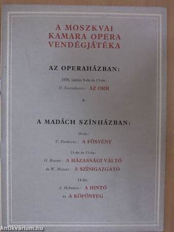 A Moszkvai Kamara Opera vendégjátéka