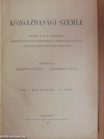 Közgazdasági Szemle 1902/I. (fél évfolyam)