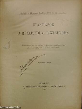 Utasitások a reáliskolai tantervhez/Hivatalos Közlöny 1916. augusztus 15.