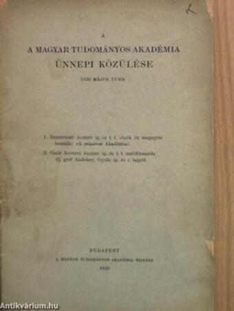 A Magyar Tudományos Akadémia ünnepi közülése 1930 május 11-én