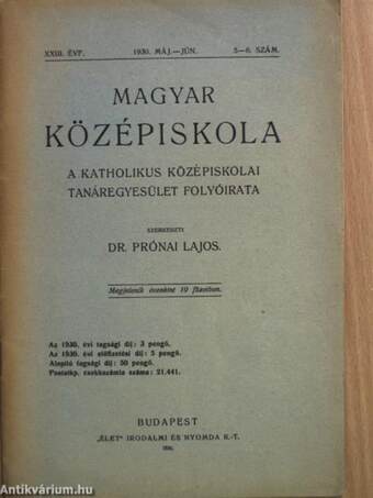 Magyar Középiskola 1930. máj.-jún.