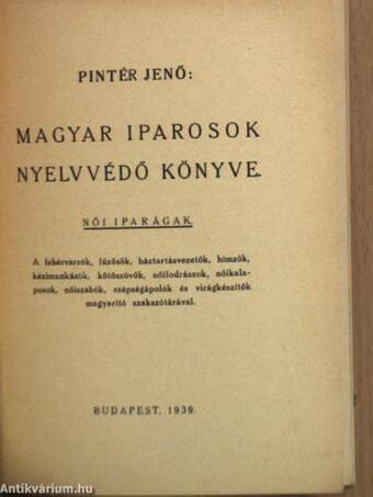 Magyar iparosok nyelvvédő könyve - Női iparágak