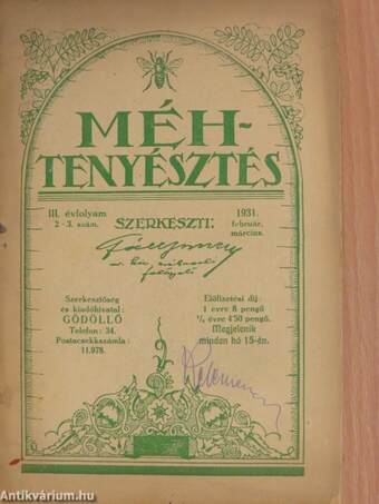 Méhtenyésztés 1931. február-március