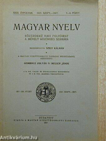 Magyar Nyelv 1927. szept.-okt.