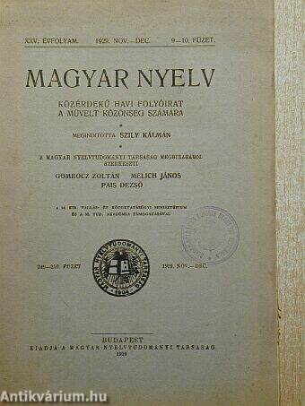 Magyar Nyelv 1929. nov.-dec.