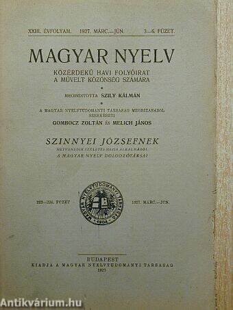 Magyar Nyelv 1927. márc.-jún.