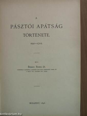 A pásztói apátság története I-III.