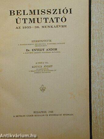 Belmissziói útmutató az 1935-36. munkaévre