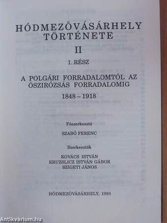 Hódmezővásárhely története II/1-2.