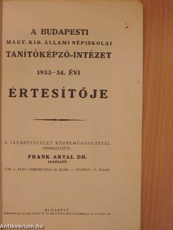 A Budapesti Magy. Kir. Állami Népiskolai Tanítóképző-Intézet 1933-34. évi értesítője