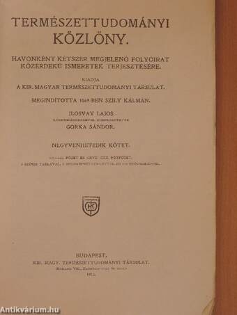 Természettudományi Közlöny 1915. (nem teljes évfolyam)