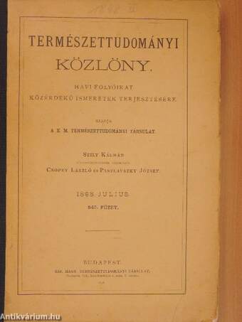 Természettudományi Közlöny 1898. július-december (fél évfolyam)