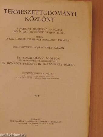 Természettudományi Közlöny 1942. (nem teljes évfolyam)