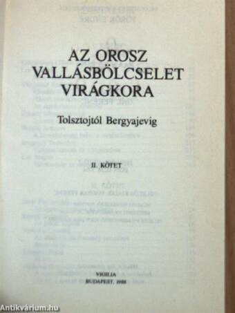 Az orosz vallásbölcselet virágkora II. (töredék)