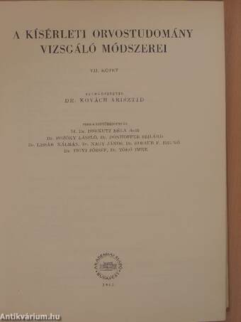 A kísérleti orvostudomány vizsgáló módszerei VII. (töredék)