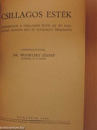 Természettudományi Közlöny 1940. (fél évfolyam)/Csillagos esték