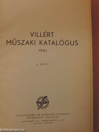 Villért műszaki katalógus 1961. II.