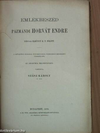 Emlékbeszéd Pázmándi Horvát Endre 1839-ben elhúnyt R. T. fölött