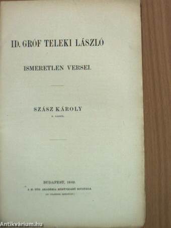 Id. Gróf Teleki László ismeretlen versei