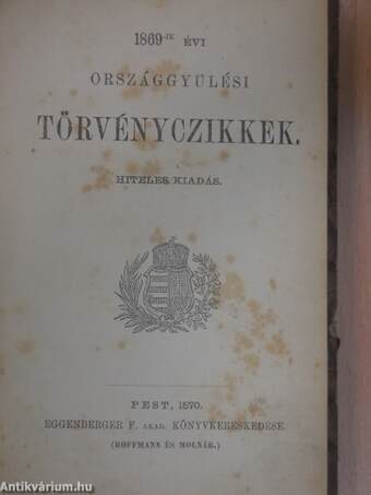 1869-ik évi országgyülési törvényczikkek