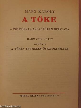 A Tőke III. kötet III. könyv (töredék)