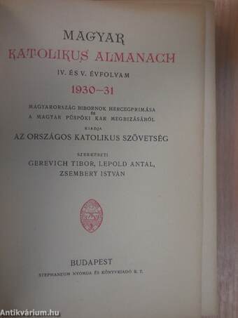 Magyar Katolikus Almanach 1930-31.