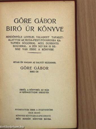 Göre Gábor biró úr könyve