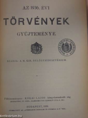 Az 1936. évi törvények gyüjteménye