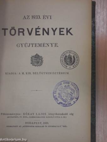 Az 1932. évi törvények gyüjteménye/Az 1933. évi törvények gyüjtemények