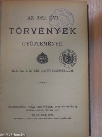 Az 1922. évi törvények gyüjteménye