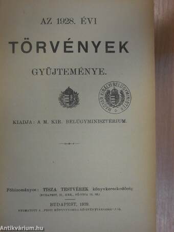 Az 1928. évi törvények gyüjteménye