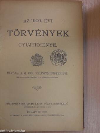 Az 1900. évi törvények gyüjteménye