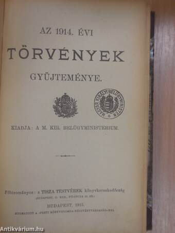 Az 1914. évi törvények gyüjteménye/Az 1915. évi törvények gyüjteménye