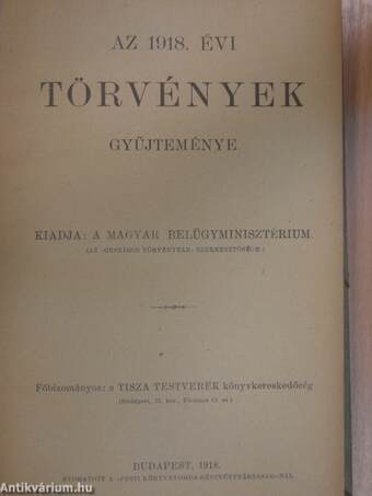 Az 1918. évi törvények gyüjteménye