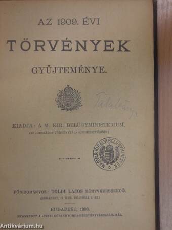 Az 1909. évi törvények gyüjteménye II.