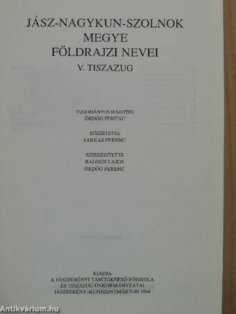 Jász-Nagykun-Szolnok megye földrajzi nevei V.