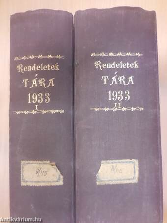 Magyarországi rendeletek tára 1933. I-II.