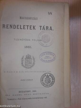 Magyarországi rendeletek tára 1881. I./Magyarországi rendeletek tára 1881. pótfüzet