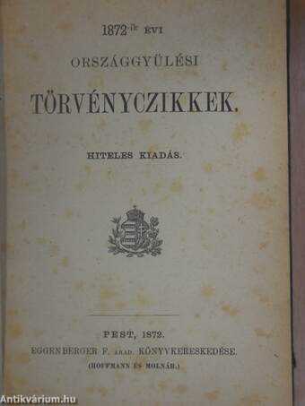 1872-ik évi országgyülési törvényczikkek