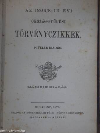 Az 1865/8-ik évi országgyülési törvényczikkek