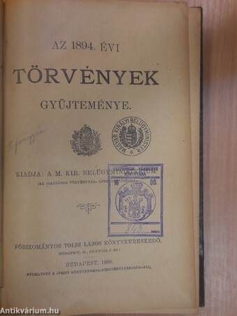 Az 1894. évi törvények gyüjteménye