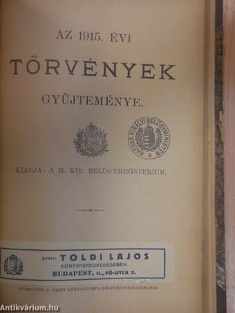 Az 1914. évi törvények gyüjteménye/Az 1915. évi törvények gyüjteménye