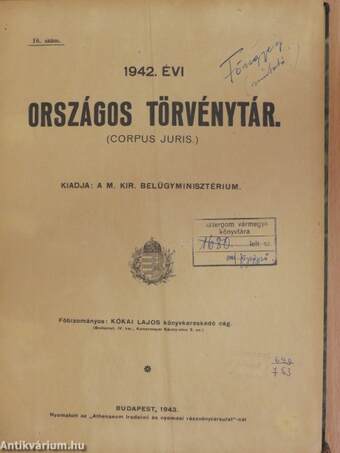 1942. évi Országos Törvénytár január-december