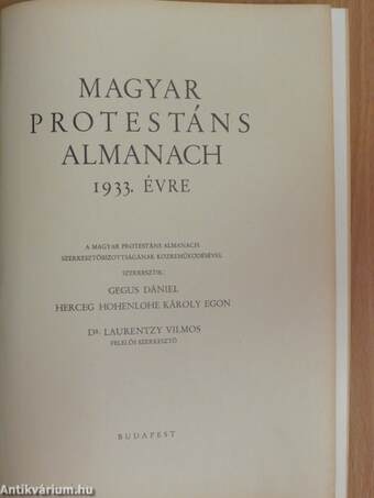 Magyar Protestáns Almanach 1933. évre