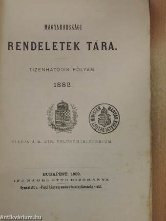 Magyarországi Rendeletek Tára 1882. XI-XII.