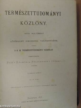 Természettudományi Közlöny 1878-1940./Pótfüzetek a Természettudományi Közlönyhöz 1888-1940./Névjegyzék és tárgymutató 1841-1929.