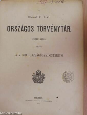 Az 1875-dik évi Országos Törvénytár