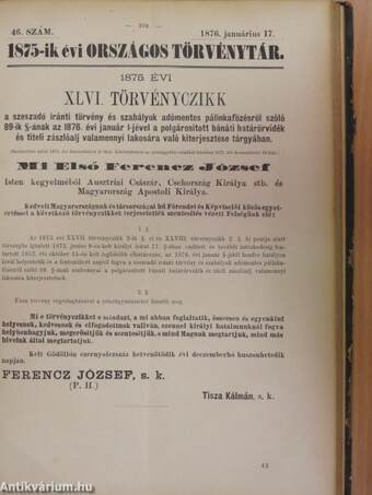 Az 1875-dik évi Országos Törvénytár